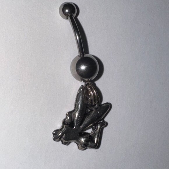 Tink Fairy with Aqua Blue gem, Fairy Design Dangle Belly Ring - Picture 8 of 15
